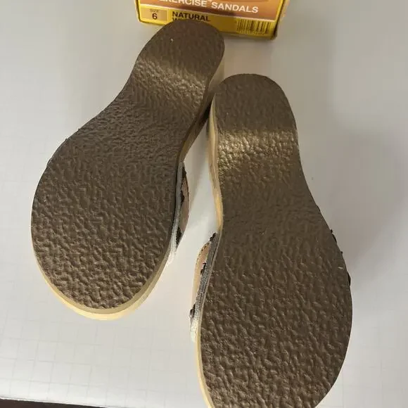 New Vintage Leather Dr. Scholl's Wooden Exercise Sandals Shoes Tan Wheat Sz 6 - Picture 4 of 11